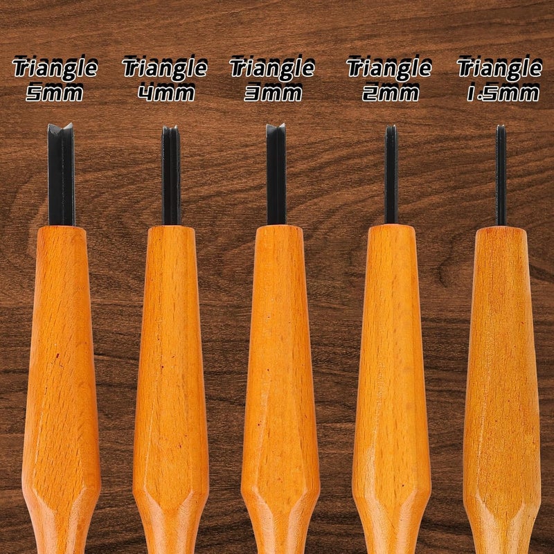 Tinsky 5 Pcs Linocut Tools Sets Linoleum Carving Tools Wood Chisel V Shaped Knife for Printmaking Woodcarving Beginners (1.5mm, 2mm, 3mm, 4mm, 5mm) - Image 2